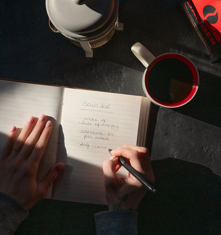 Morning productivity session with Danger Coffee and journal planning - coffee lifestyle and planning routine with premium specialty coffee