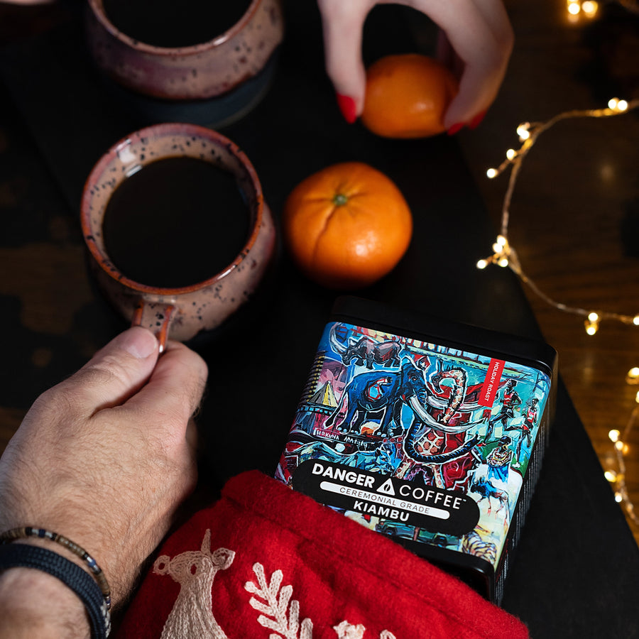 Lifestyle shot of Aeropress brewing Danger Coffee for fresh, mold-free clean energy